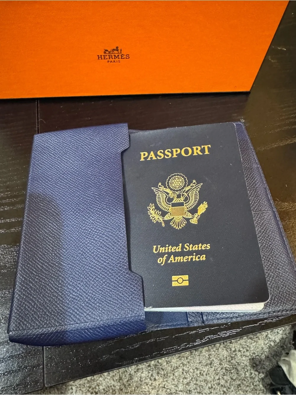 Hermes Indigo Blue Leather Wallet with Box, COA